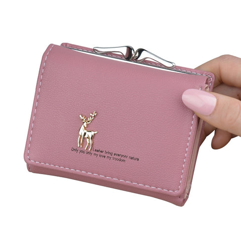 Women Wallet Leather Short Cute Deer Wallet Folding Wallets Clutch Pu Card Holder Ladies Purses Retro Coin Purse Portfel Damski